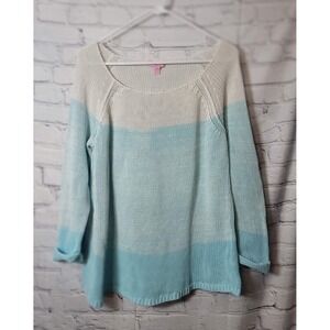 Lilly Pulitzer Sweater Womens XL Blue White Colorblock Boat Neck Cotton Knit